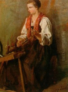 A Peasant Girl At A Spinning Wheel by Jozef Israels