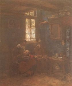 Dutch Farmhouse Interior With A Nursing Mother by Jozef Israels