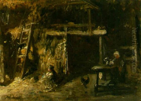 Figures Seated In A Barn - view 1