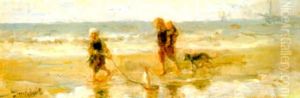 Langs Het Strand Wandelende Figuren Langs Het Strand Wandelende Figuren