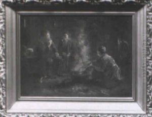 Hearth Side Interior With Three Figures by Jozef Israels