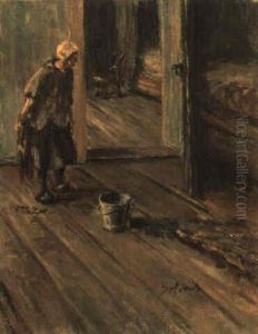 Interieur Mit Putzender Frau