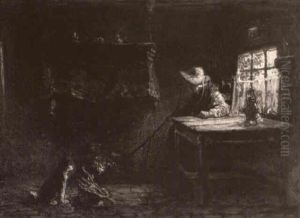 Woman In A Cottage By The Fireside by Jozef Israels