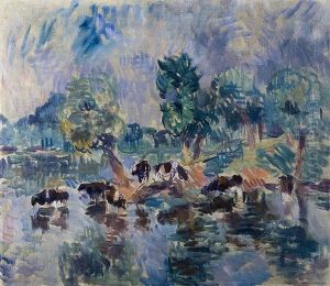 Kuhe Am Ufer (+ Palmen Vor Gebirgsszenerie, Verso) by Ernst Isselmann