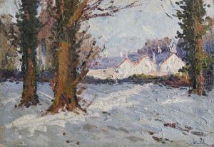 Snowy Landscape With Buildings' And 'a Wintry Wooded Lake Scene by Hans (Jean) Iten