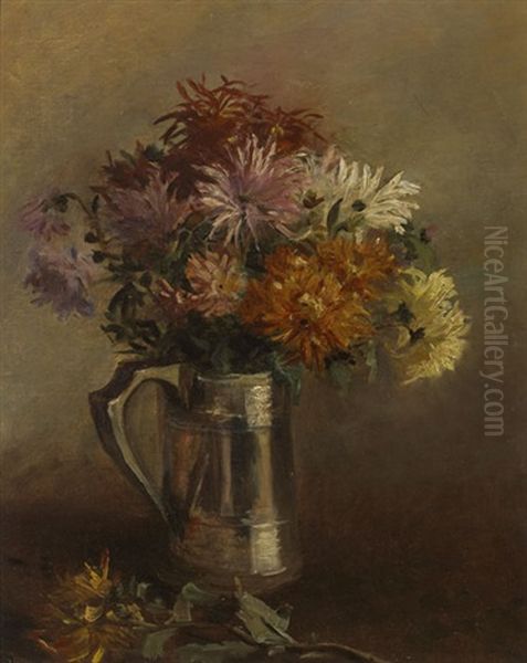 Still Life With Chrysanthemums In Silver Jug - view 1