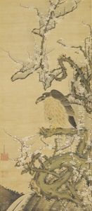 Hawk On A Blossoming Plum Branch by Jakuchu Ito