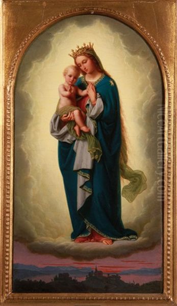 The Madonna And Child In Clouds Above A Small Village - view 1
