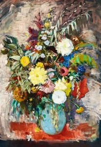Summer Bouquet In A Blue Vase