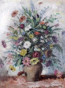 Still Life With Vase Of Flowers by Bela Ivanyi Gruenwald