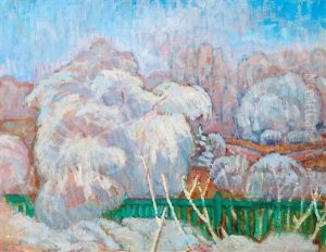 The Green Fence (winter Landscape) by Bela Ivanyi Gruenwald