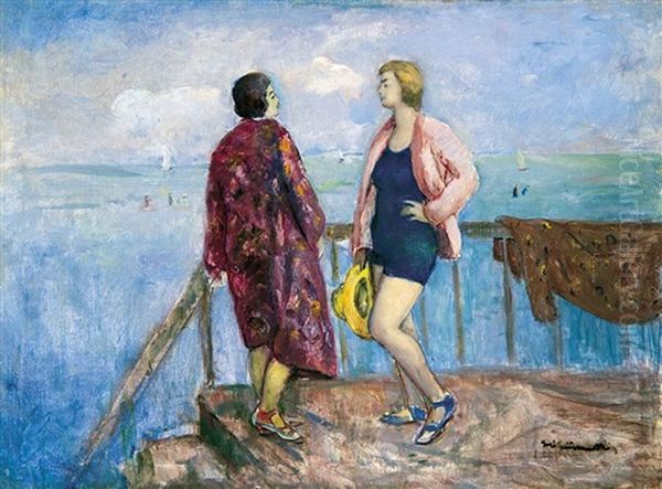 Bathers At Lake Balaton - view 1