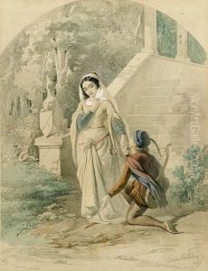 Corteggiamento In Abiti Medievali by Cesare Bartolena