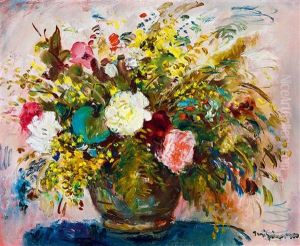 Still-life Of Flowers by Bela Ivanyi Gruenwald