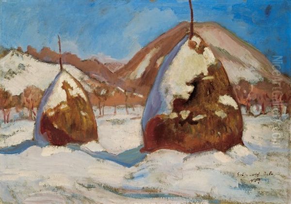 Snowy Haystacks - view 1