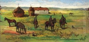Cavalleggeri E Buttero In Tombolo by Giovanni Bartolena