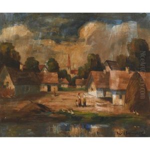 Village Scene by Bela Ivanyi Gruenwald