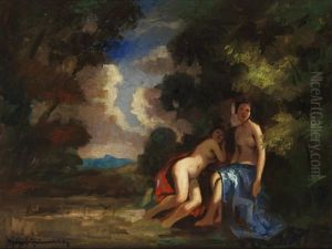 Zwei Badende Madchen by Bela Ivanyi Gruenwald