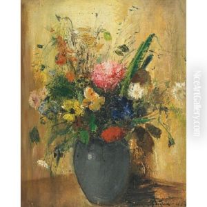 Summer Bouquet In A Blue Vase