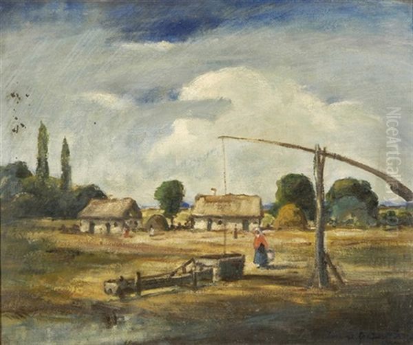 Landschaft Mit Bauernhausern, Ziehbrunnen Und Figurenstaffage - view 1