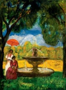 Nok Napernyovel Szokokutnal (woman With Parasol By The Fountain)