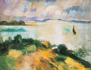 View Of Badacsony With A Sailing Boat by Bela Ivanyi Gruenwald