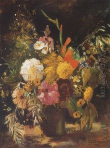 Viragcsendelet (still Life Of Flowers) by Bela Ivanyi Gruenwald
