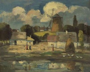 Village Scene by Bela Ivanyi Gruenwald