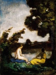 Lanyok Vizparton (girls By Waterside) by Bela Ivanyi Gruenwald