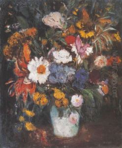 Viragcsendelet (still-life Of Flowers) by Bela Ivanyi Gruenwald