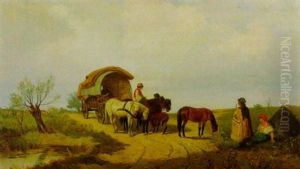 Ungarisches Pferdefuhrwerk An Einer Wegbiegung by Bela Ivanyi Gruenwald
