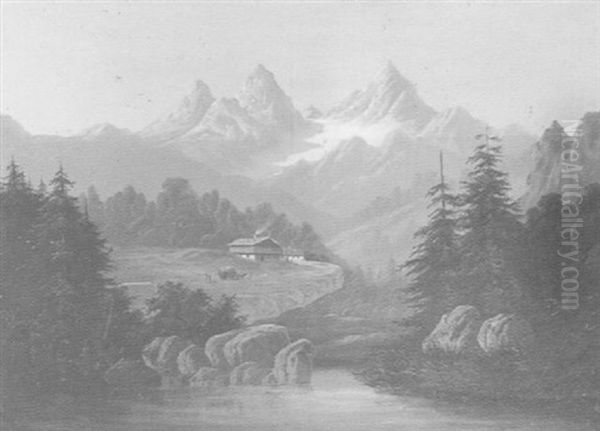 Alpine Scene With Haycart - view 1