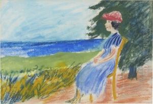 Kustlandskap Med Sittande Flicka by Ivan Ivarson