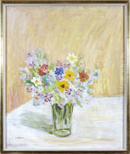Stilleben Med Blommor I Glasvas