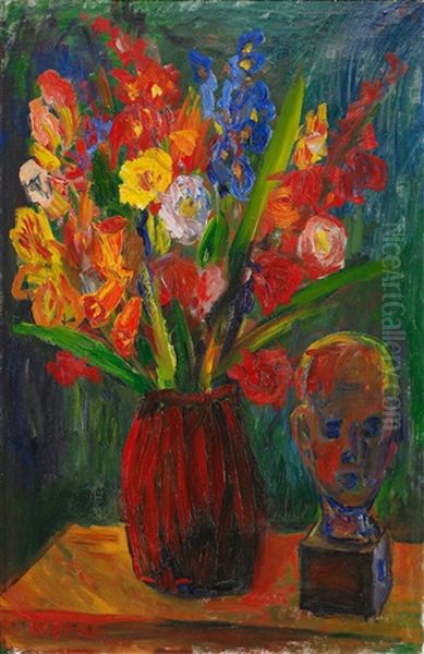 Blommor - Stilleben Med Blommor I Vas Samt Byst - view 1