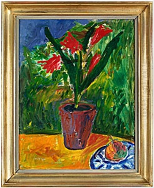 Stilleben Med Roda Blommor Och Paron - view 1
