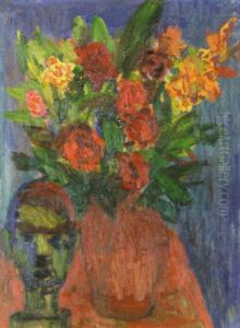 Blomsterstilleben Med Skulptur by Ivan Ivarson
