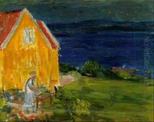 Kvinna Vid Hus Vid Havet by Ivan Ivarson