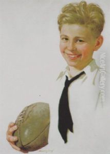 Smiling Boy Holding Football by Eugene Iverd