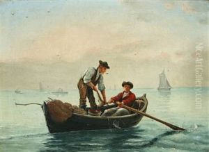 Fishermen At Sea by Hans Peter Iversen