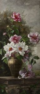 Exterior Floral Still Life With Butterfly by Helen Iversen