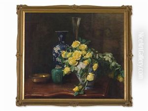 Vase With Yellow Roses by Helen Iversen