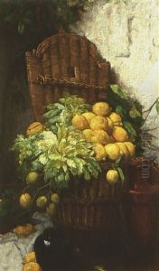 Stillleben Mit Korb Und Zitronen by Helen Iversen