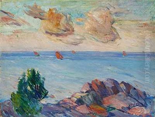 Marine Med Skibe Ud Fra Klippekyst, Bornholm - view 1