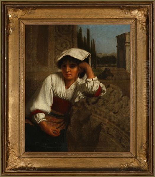 Ancient And Modern Rome, Seated Roman Girl In An Ancient Building - view 1