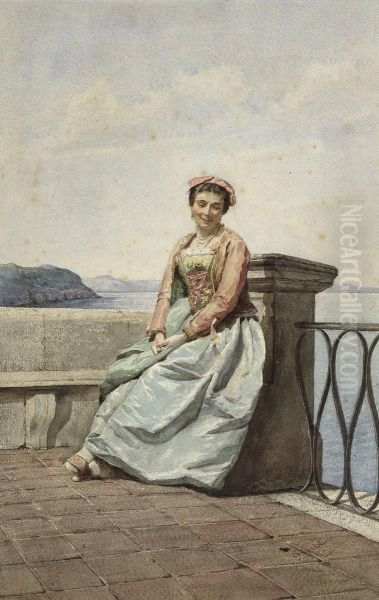 Junge Italienerin Auf Einer Terrazza Am Meer - view 1