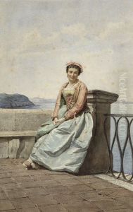 Junge Italienerin Auf Einer Terrazza Am Meer by Frederico Bartolini