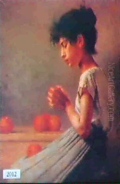 Girl Seated With Oranges - view 1