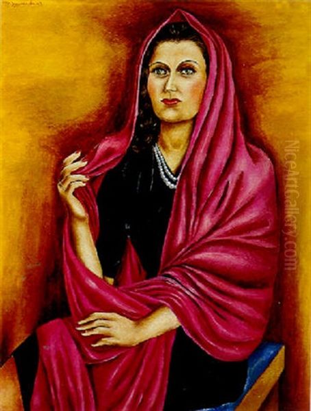 Mujer Con Manto Rojo - view 1