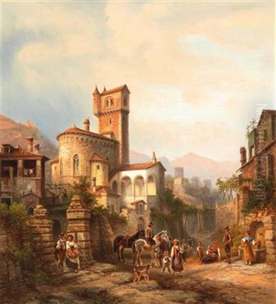 Colourful Scene In An Upper Italian Village - view 1